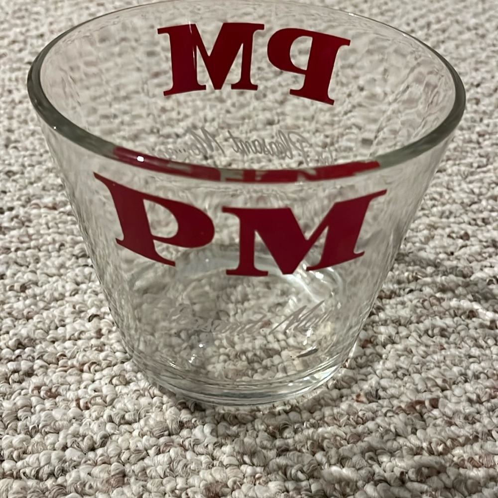 PM for pleasant moments whiskey glass